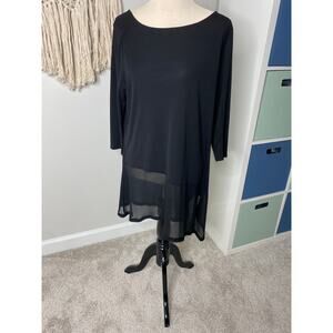 Eileen Fisher Women's Black 100% Silk 3/4 sleeves Tunic Blouse Shirt Top XL